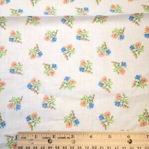 Small Floral Cotton Fabric 1yd x 46 Blue Peach Green Vintage Bouquet Print Craft